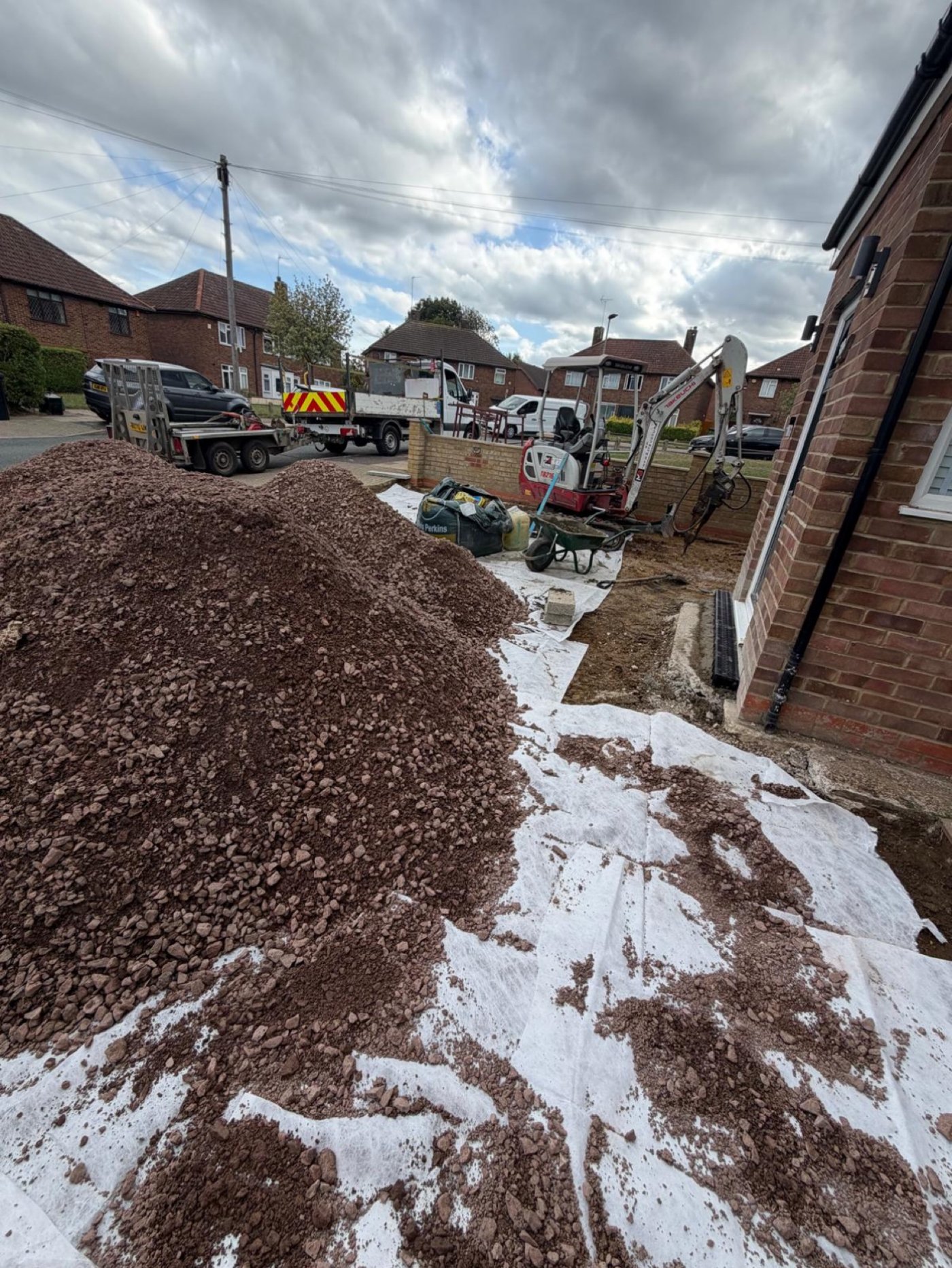 Driveway sub-base going in on a terram membrane in Bexleyheath